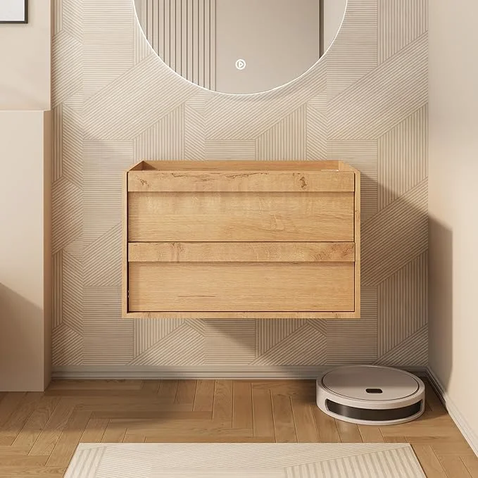 Stylish eclife 30 Floating Bathroom Vanity Sink Combo Wall Mounted Modern Minimalist Storage Cabinet with 2 Drawers Exclude Sink Faucet Drain NatrualAbout ThisOverview Artisan