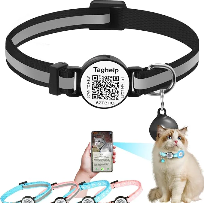 Artisan Reflective Kitten Collars with Bell Cat Collar Breakaway with QR Code Name Tag Contemporary