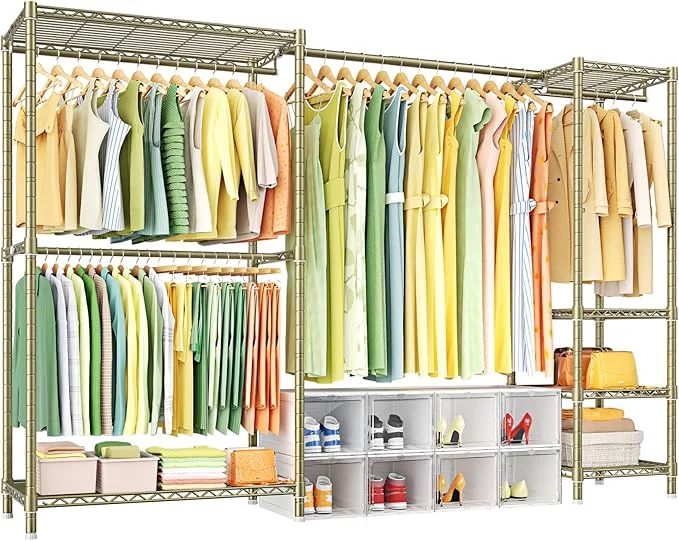 Pure Ulif E10 Clothes Rack（With Stretchable Hanger Rod）standing Clothing Racks for Hanging Clothes，Adjustable Closet Organizer System，Portable Garment Rack 73-97 W x 15 D x 72 H，Max Load 800LBS，GoldAbout ThisOverview Next-Generation