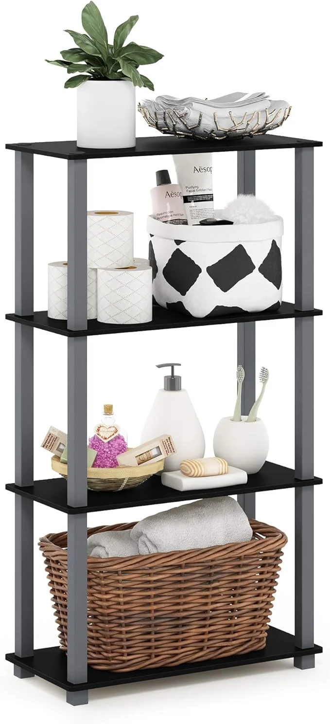 Refined Furinno Turn-N-Tube 4-Tier Multipurpose Shelf Display Rack Square Tube Black GreyAbout ThisOverview Clean