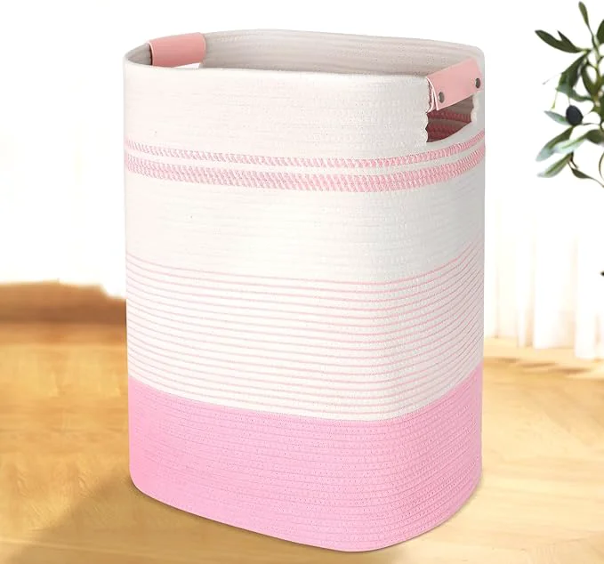 Unique Laundry Basket with Handles - Blanket Basket Hampers for Bedroom Aesthetic Laundry Hamper Blanket Storage for Living Room Clothes Hamper Tall Large 17 x 14 x 22 Pink WhiteAbout ThisOverview Eco-Friendly