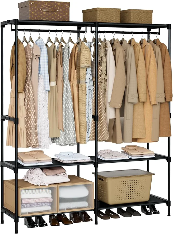 Safe Clothes Rack Portable Closet 54.3 Inch Large Capacity Wardrobe Closet Clothes Storage Organizer with Shelves and 2 Hanging Rods Easy to Assembly Black PCT002B01About ThisOverview Professional