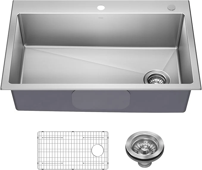 Official KRAUS Fairlane 33-inch Drop In Top Mount Single Bowl 18-Gauge Stainless Steel Kitchen Sink KHT640-33About ThisOverview Luxury