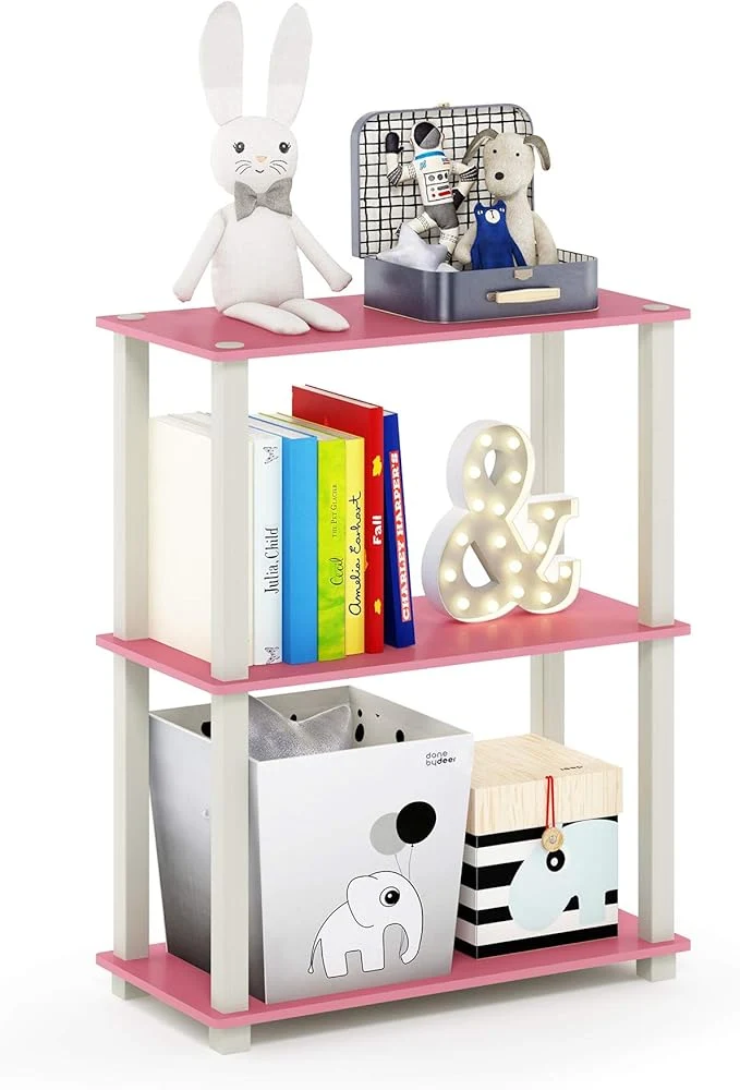 Versatile Furinno TURN-S-TUBE Storage Shelves 3-Tier Book Shelf Corner Shelf Toolless Open Shelves for Organization and Storage Living Room Garage Home Office PinkAbout ThisOverview Artisan