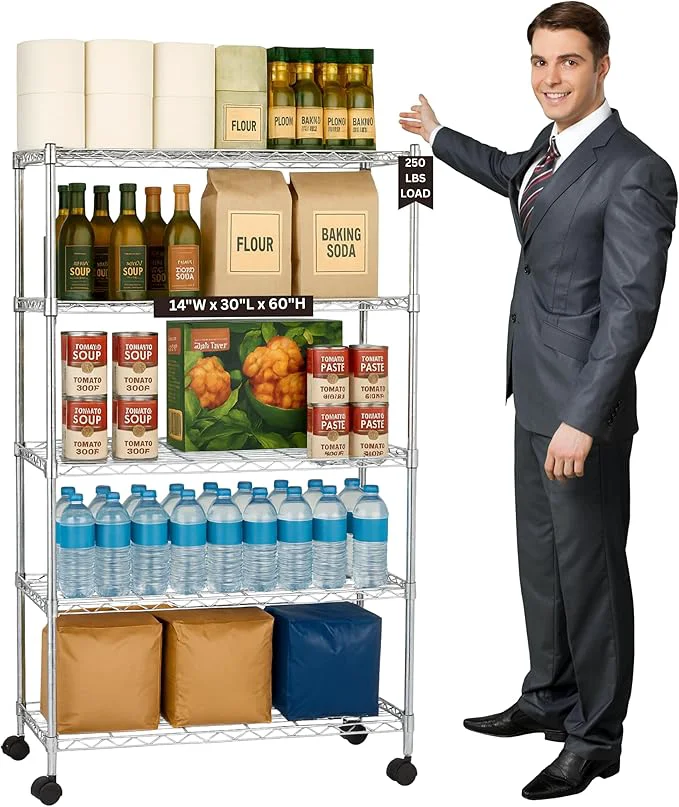Sustainable Displays By Jack 5 Tier Heavy Duty Wire Shelving Unit Storage Rack for Products Plant Pantry Garage Laundry Racks Durable Shelf Organizer Shelves Stand 14 W x 30 L x 60 H ChromeAbout ThisOverview Optimized