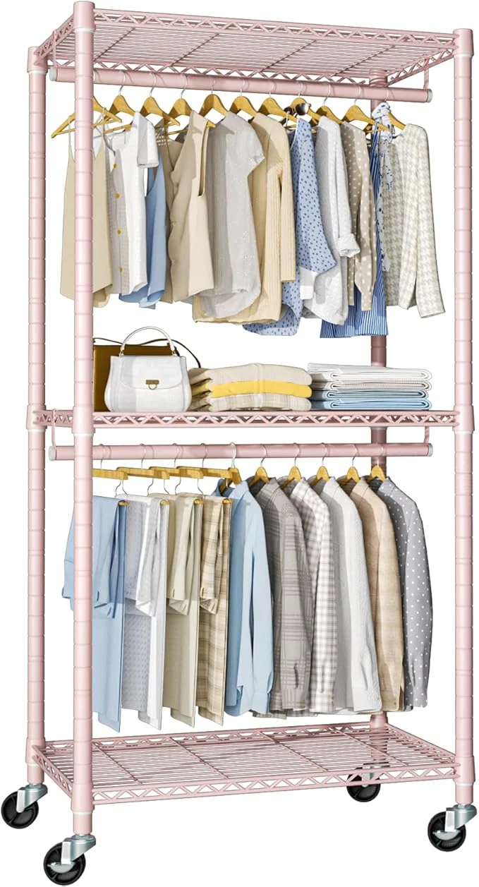 Fashionable FUTASSI P1 Medium Heavy-Duty Portable Closet 30 W x 14 D x 76 H Metal Rolling Clothing Rack PinkAbout ThisOverview Clean