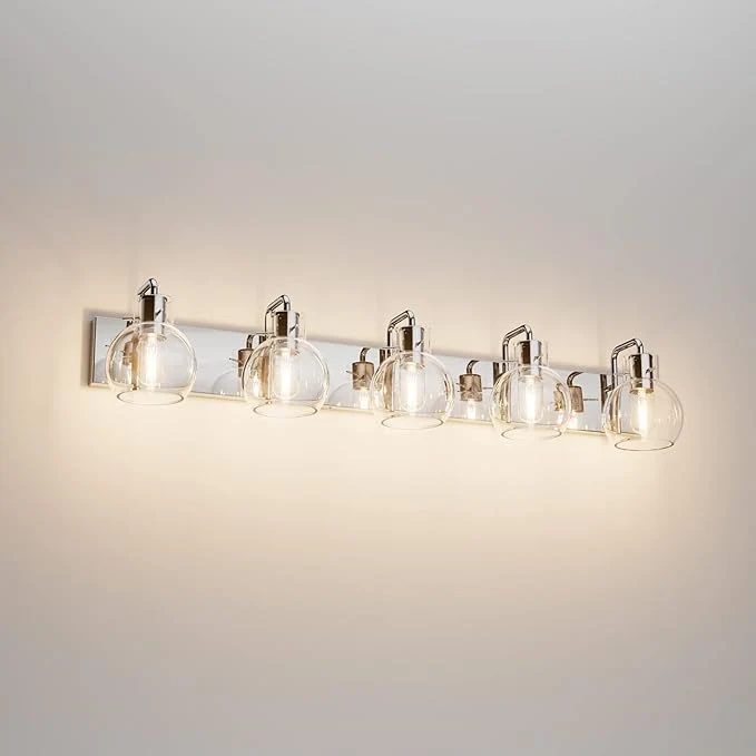 User-Friendly Tipace 5 Lights Stainless Steel Modern Bathroom Vanity Light Fixtures Over Mirror Chrome Industrial Vanity Lights with Globe Clear Glass Farmhouse Bath Lighting Exclude Bulb About ThisOverview Lightweight
