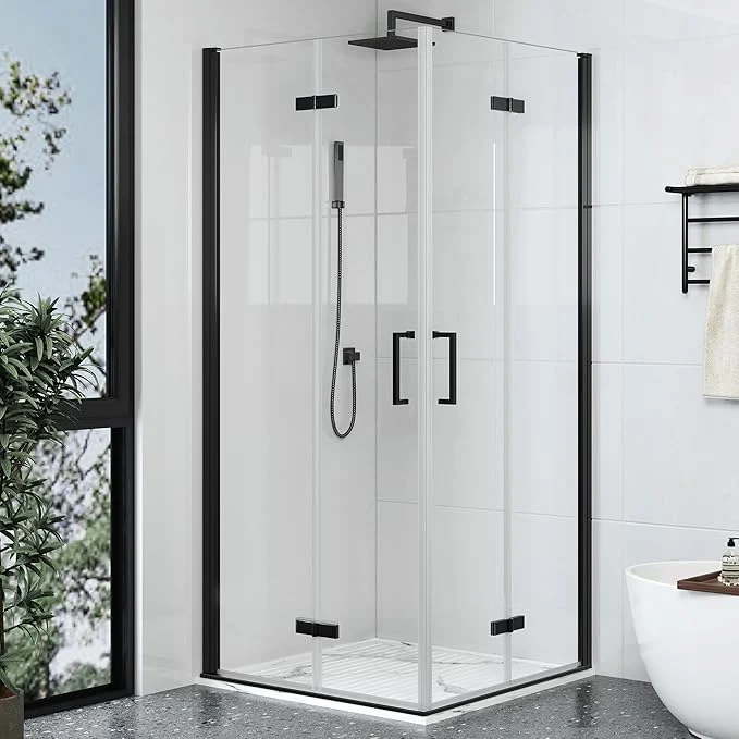 Verified Corner Shower Enclosure Kit 34 D ×34 W × 72 H Stand Up Shower Stall Kit with 1 4 Clear Corner Shower Glass Door Bi-Fold Tempere Frameless Glass Matte Black Base Not IncludedAbout ThisOverview Lightweight