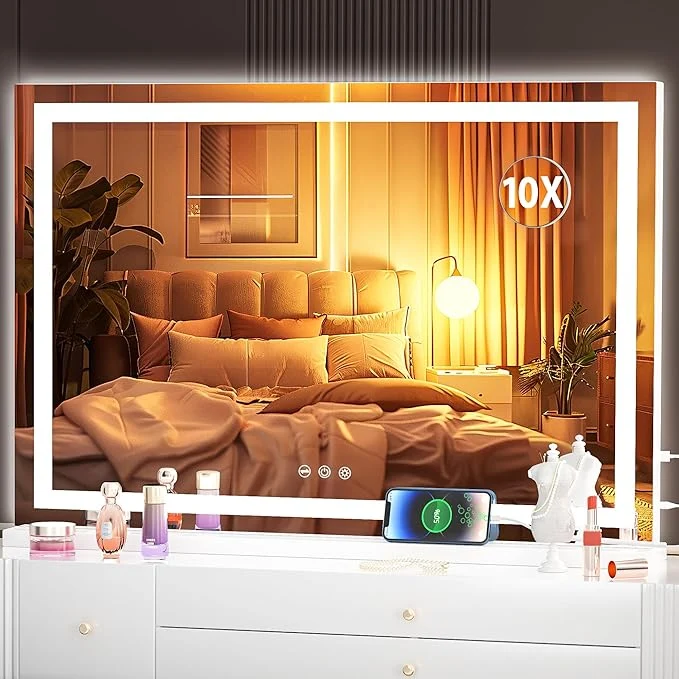 Smooth Hasipu Vanity Mirror with Lights 32 x 20 LED Makeup Mirror Lighted Makeup Mirror with Dimmable 3 Modes Touch Screen Control Vanity Mirror Square WhiteAbout ThisOverview Effective