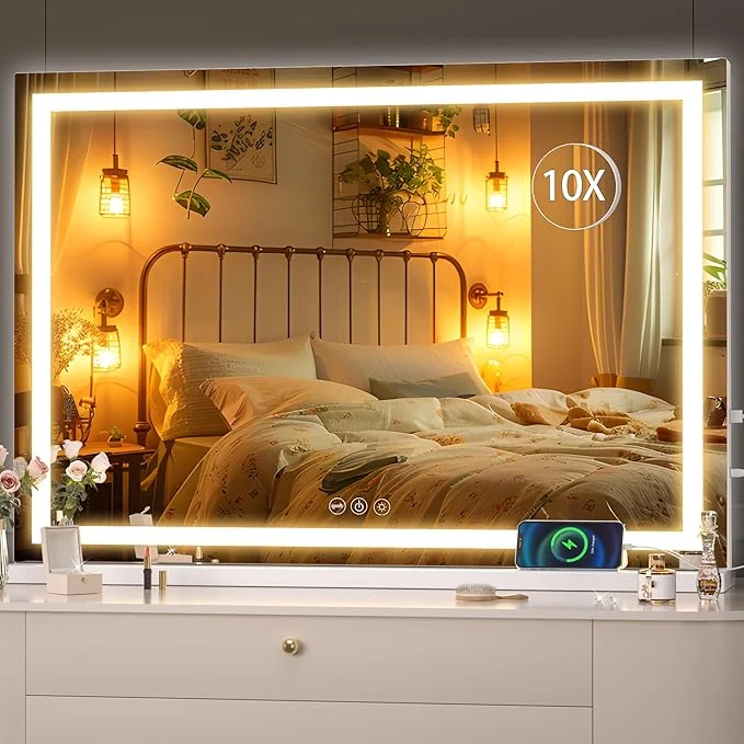 Relaxed Hasipu Vanity Mirror with Lights 37 x 26 LED Makeup Mirror Lighted Makeup Mirror with Dimmable 3 Modes Touch Screen Control Vanity Mirror Square WhiteAbout ThisOverview Professional