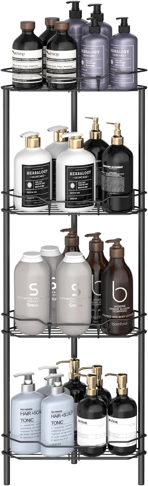 Smooth 4 Tier Floor Standing Corner Shower Caddy Organizer Shelf with Hooks Bathroom Shelves Stand Rack Matt BlackAbout ThisOverview Clean