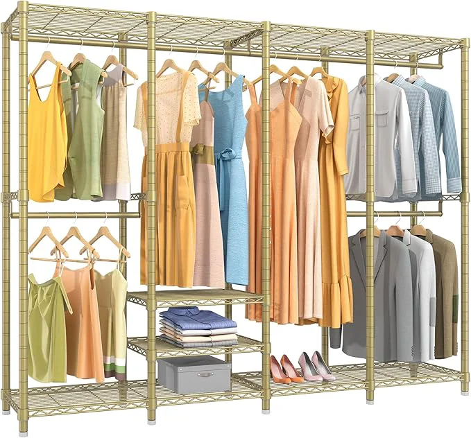 Reusable VIPEK V40 Wire Garment Rack Heavy Duty Clothes Racks for Hanging Clothes Multi-Functional Metal Clothing Racks Bedroom standing Wardrobe Closet Rack 76 Lx15.7 Wx76.4 H Max Load 1110lbs GoldAbout ThisOverview Safe