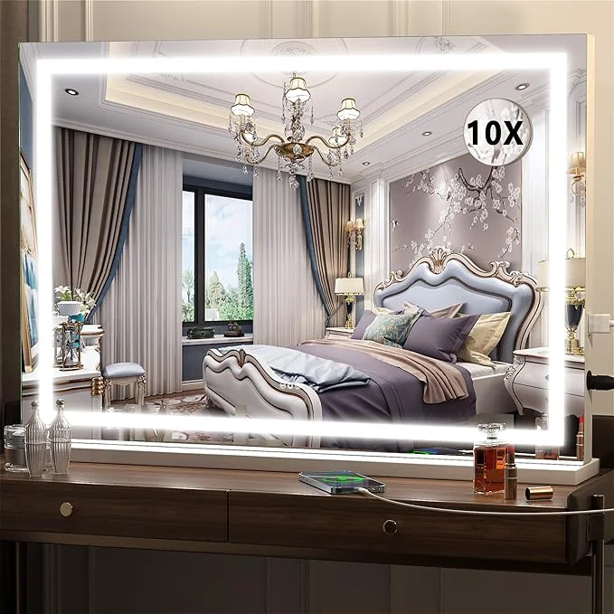 Official Hasipu Vanity Mirror with Lights 32 x 22 LED Makeup Mirror Lighted Makeup Mirror with Dimmable 3 Modes Touch Screen Control Vanity Mirror Square WhiteAbout ThisOverview User-Friendly