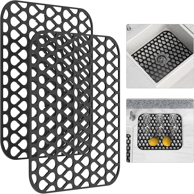 Official Silicone Sink Mat 2PCS TOOVEM Cistern Protectors for Kitchen Sink Grid Non-Slip Folding Kitchen Sink Mats for Bottom of Stainless Steel Porcelain Cistern- BlackAbout ThisOverview Consistent