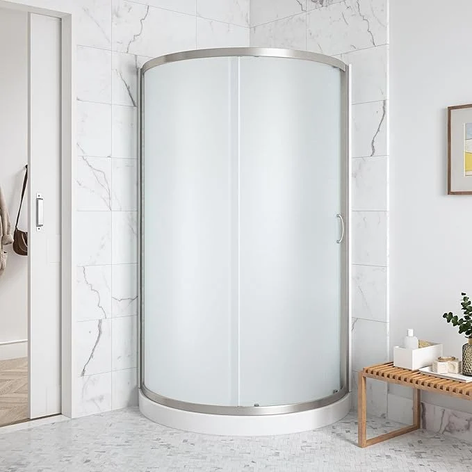 Fine OVE Decors Breeze 32 in. Corner Shower Frosted Sliding Door with Included Base in Satin Nickel FinishAbout ThisOverview Lightweight