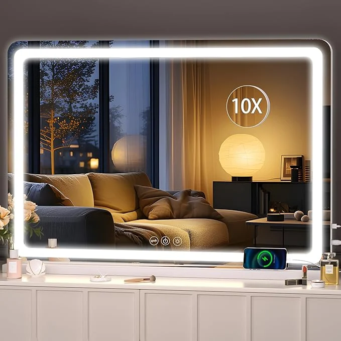 Clean Hasipu Vanity Mirror with Lights 37.4 x 26 LED Makeup Mirror Lighted Makeup Mirror with Dimmable 3 Modes Touch Screen Control Vanity Mirror Round WhiteAbout ThisOverview Original