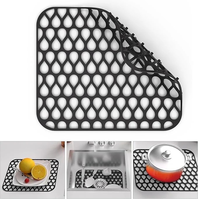 Flexible Kitchen Sink Mats 1Pcs TOOVEM 13.6 x11.6 Kitchen Sink Protector Grid for Bottom of Center Drain Non-slip Heat Resistant Liner for Farmhouse Stainless Steel Porcelain BlackAbout ThisOverview Expertly Made