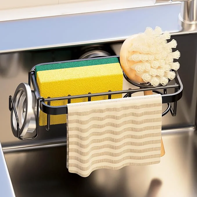 Casual TAILI 4-in-1 Sponge Holder for Kitchen Sink with Strong Suction Cup Removable Rustproof Aluminum Sink Caddy for Sponge Brush Scrubber Scraper -BlackAbout ThisOverview Dependable