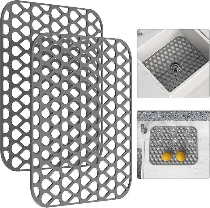 Soft Silicone Sink Mat 2PCS TOOVEM Sink Protectors for Kitchen Sinks Non-Slip Folding Grid for Bottom of Farmhouse Stainless Steel Porcelain Sink PadAbout ThisOverview Optimized