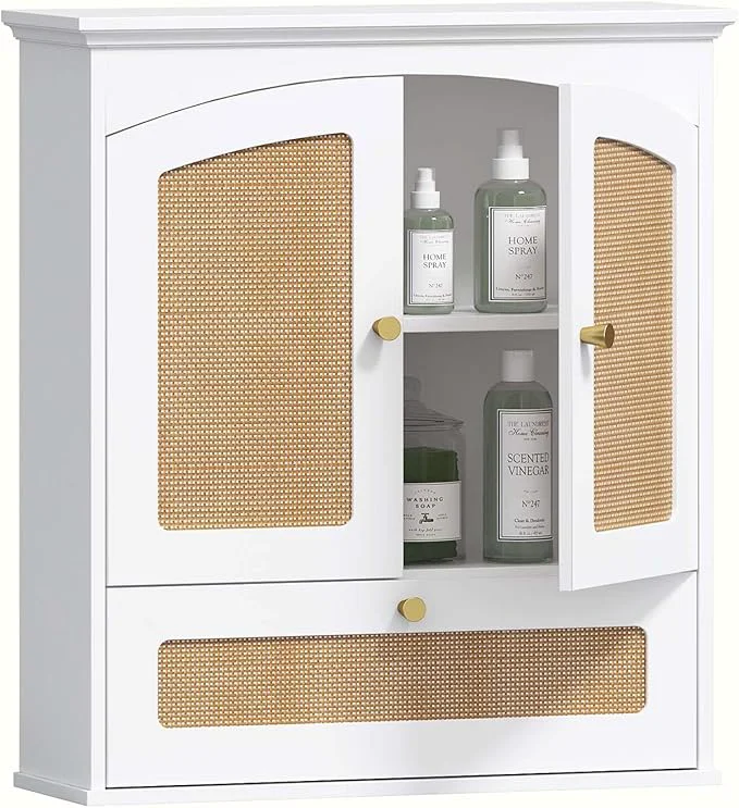Expertly Made Spirich Bathroom Cabinet Wall Mount Medicine Cabinet for Bathroom Over The Toilet Storage Cabinet with Rattan Doors and Tilt-Out CubeAbout ThisOverview Dependable