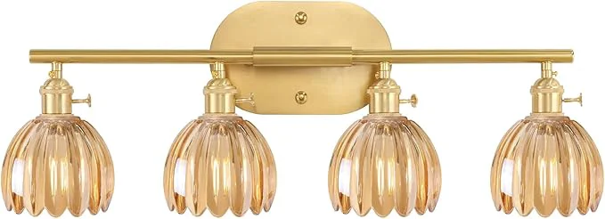 Trusted Bathroom Light Fixtures 4-Light Brass Vanity Wall Light Over Mirror with Amber Tulip Glass Shade for Bedroom Living Room Bulb Not Included About ThisOverview Pure