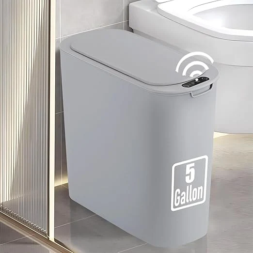 Dependable TIPGO 5 Gallon Motion Senor Bathroom Trash Can with Lid Automatic Garbage Can Touchless Smart Plastic Waste Basket for Narrow Spaces Bathroom Office Bedroom Living Room Gray About ThisOverview Durable