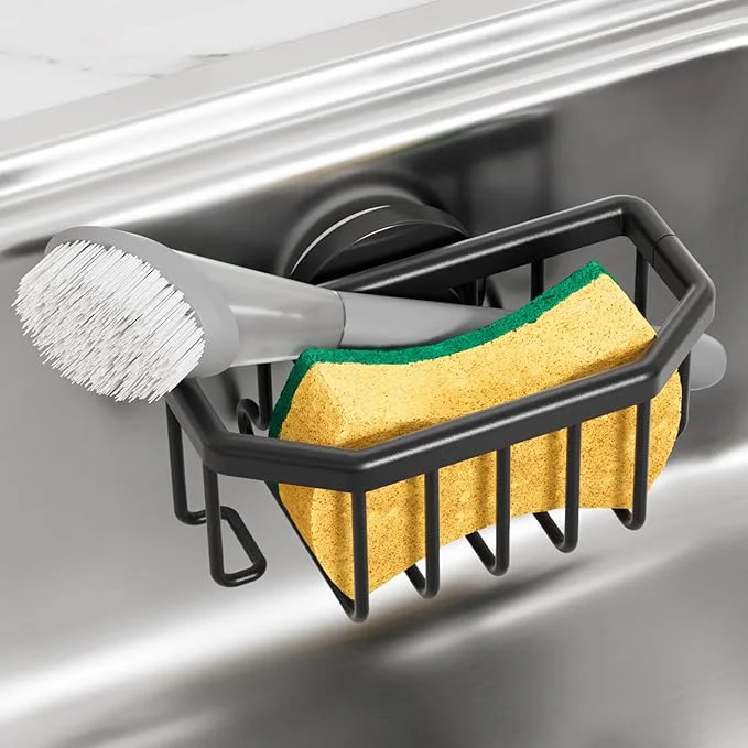 Classic TAILI Sponge Holder for Kitchen Sink with Strong Suction Cup Rustproof Aluminum Sink Caddy for Sponges Brushes Stoppers Scrapers BlackAbout ThisOverview Sophisticated