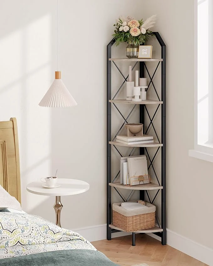 Smart 5-Tier Corner Shelf Industrial Corner Bookshelf 59.4 Corner Storage Stand Plant Stand Display Shelf Corner Bookcase for Bedroom Living Room Home Office Greige and Black TCJ10BGAbout ThisOverview Quality