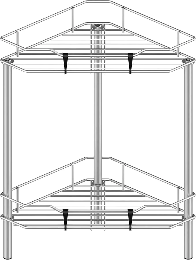 Casual 2 Tier Floor Standing Corner Shower Caddy Organizer Shelf with Hooks Bathroom Shelves Stand Rack GrayAbout ThisOverview Reliable
