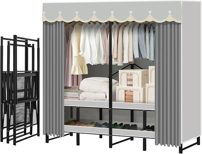 Carefully Designed Portable Closet Rack Heavy-Duty Foldable Garment Racks with Cover 1200lbs Enclosed Wardrobe Closet with Independent Area for Hanging Clothes Storaging of Bedding 66in 20in 67in About ThisOverview Clean