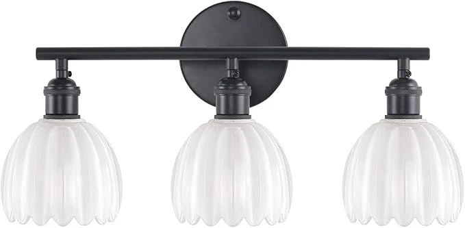 Powerful Bathroom Light Fixtures 3-Light Black Vanity Wall Light Over Mirror with White Tulip Glass Shade for Bedroom Living Room Bulb Not Included About ThisOverview Fine Crafted