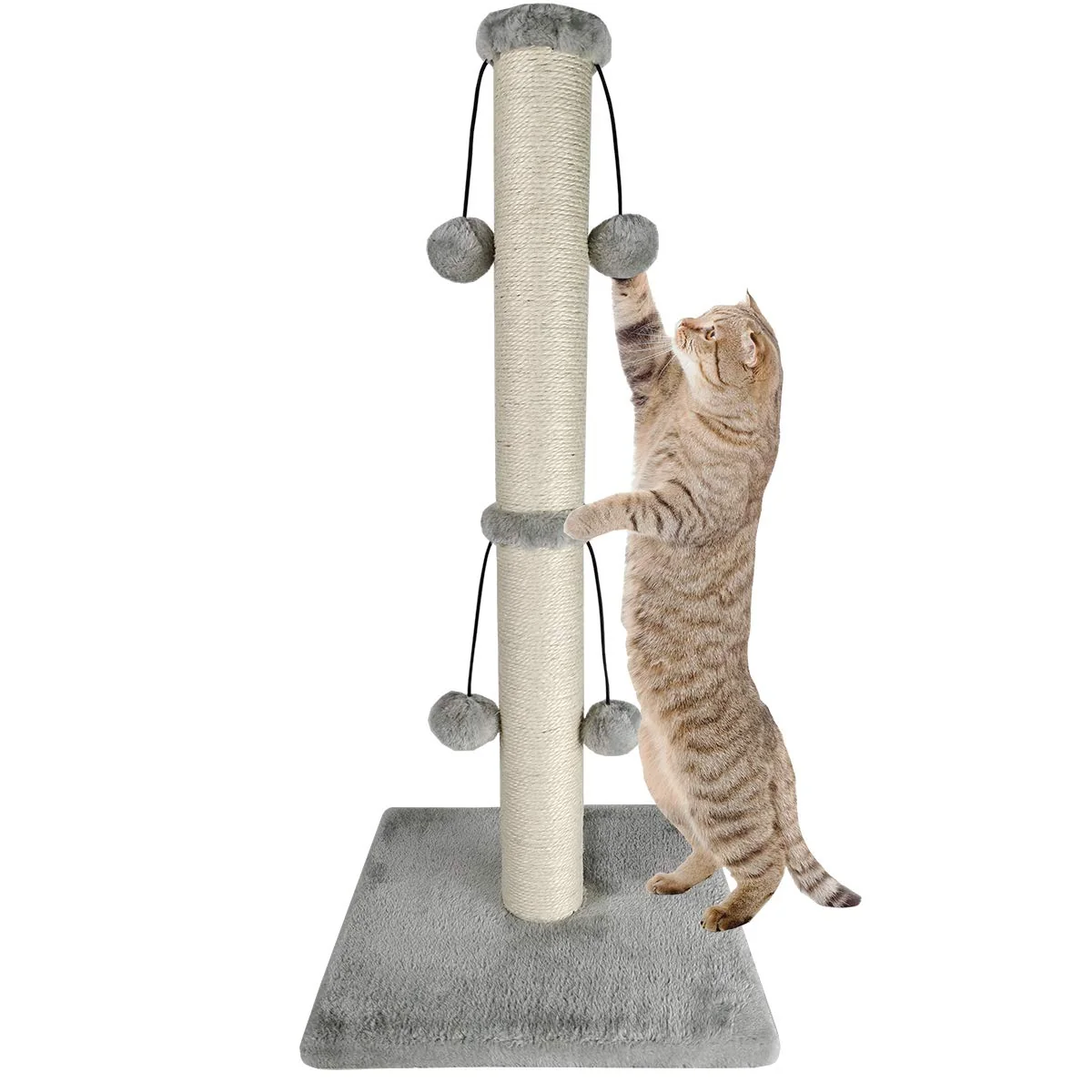 Clean Dimaka 29'' Cat Scratching Post – Natural Sisal 4 Dangling Balls Grey High-Performance