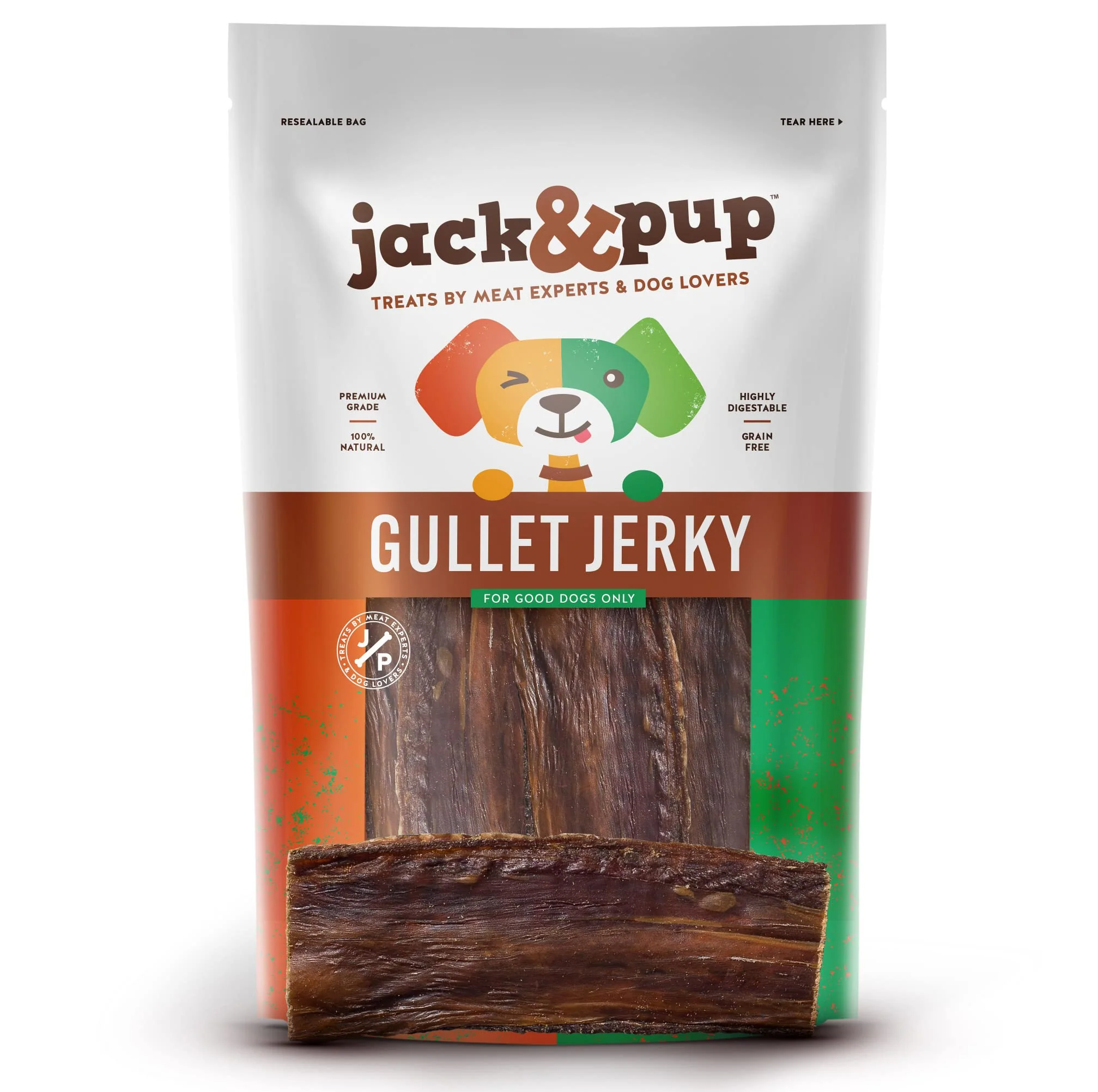 Next-Generation Jack Pup Gullet Beef Jerky for Dogs 25 Pack – 6-inch Esophagus Dog Treats Long Lasting Chews Original Design