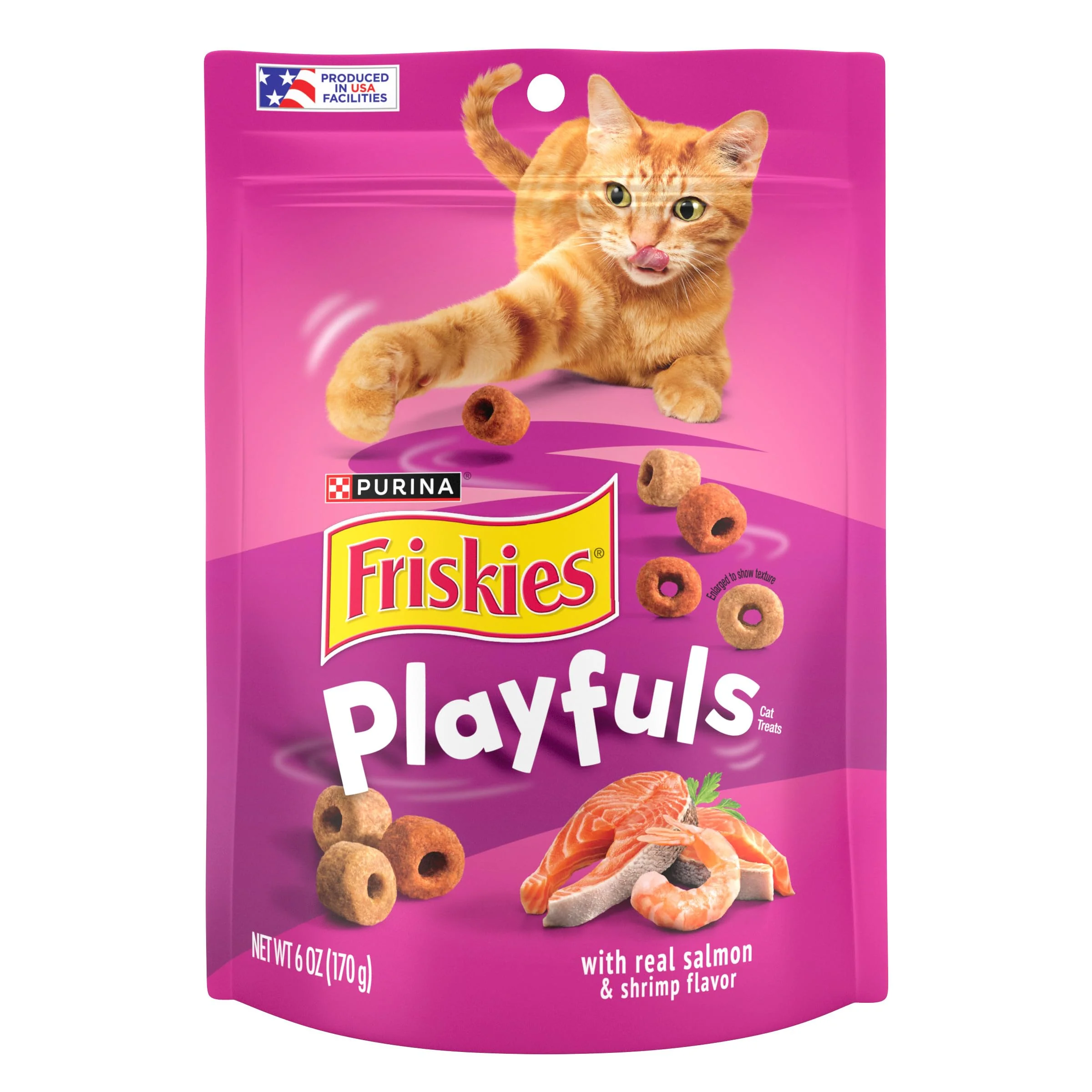 High-End Friskies Playfuls Salmon Shrimp Cat Treats – Dual-Protein Crunch 6 oz Pouches Pack of 6 Artisan