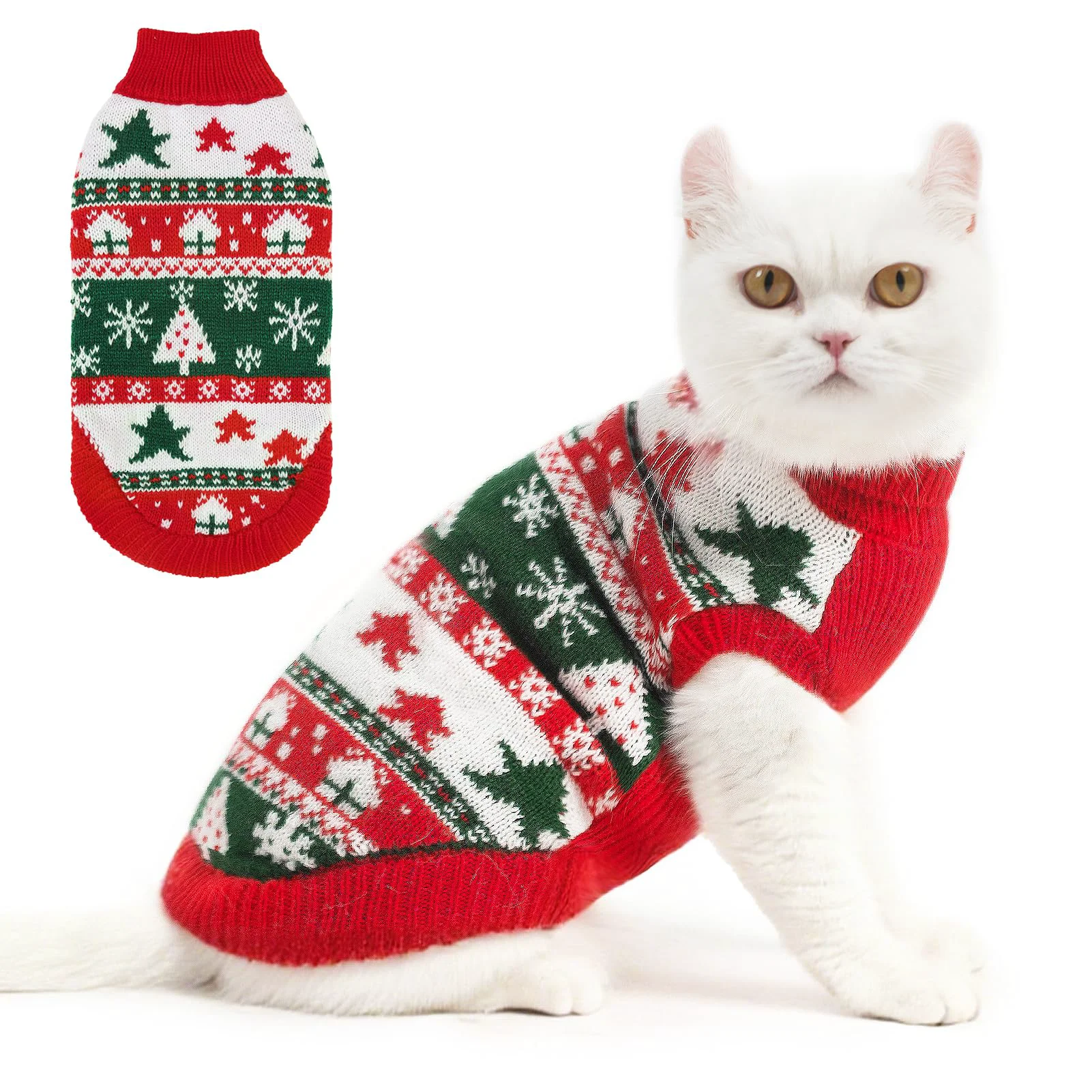 Quality PUPTECK Christmas Cat Sweater Soft Warm Turtleneck for Cats Small Dogs Red Green M Exceptional