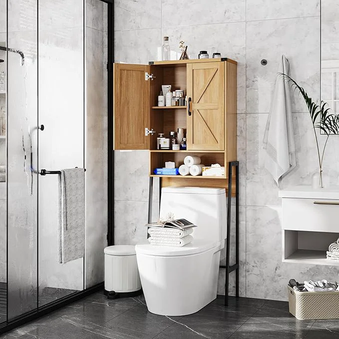 Stylish Over The Toilet Storage Cabinet with 2-Door Design Bathroom Organizers and Storage with Anti-Tip Device Over Toilet Organizer with Shelves for Bathroom Restroom Laundry NaturalAbout ThisOverview Long-Lasting