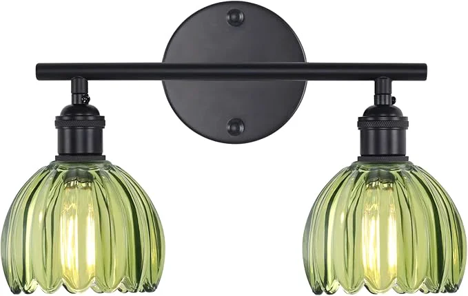 World-Class Bathroom Light Fixtures 2-Light Black Vanity Wall Light Over Mirror with Green Tulip Glass Shade for Bedroom Living Room Bulb Not Included About ThisOverview Fine