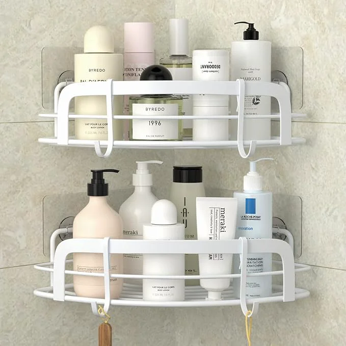 Enhanced STEUGO 2-Pack Corner Shower with 4 Hooks Adhesive Bathroom Shower Rack Rust Resistant SUS304 Stainless Steel for Dorm Bathroom Kitchen Storage White About ThisOverview Quality