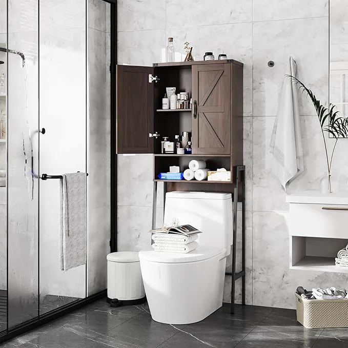 Optimized Over The Toilet Storage Cabinet with 2-Door Design Bathroom Organizers and Storage with Anti-Tip Device Over Toilet Organizer with Shelves for Bathroom Restroom Laundry EspressoAbout ThisOverview Effective