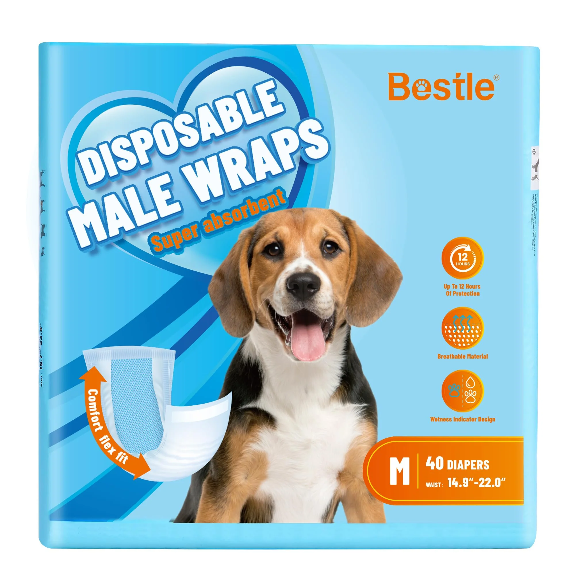 Green le Male Dog Wraps – Disposable Diapers 40 Count Size M Waist 19.7–23.6 in Wetness Indicator Luxury