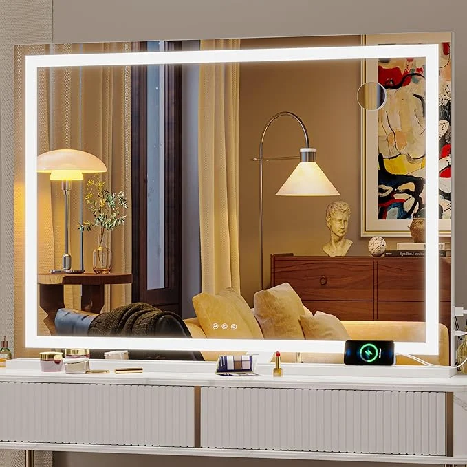 Elite Hasipu Vanity Mirror with Lights 42 x 30 LED Makeup Mirror Lighted Makeup Mirror with Dimmable 3 Modes Touch Screen Control Vanity Mirror Square WhiteAbout ThisOverview Soft