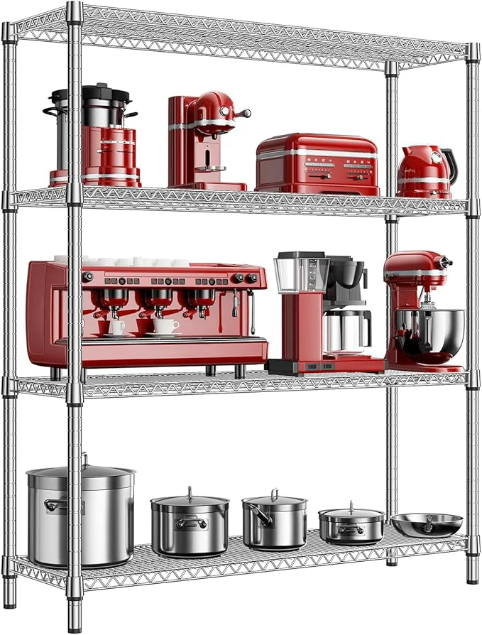 Reusable 1760 LBs 4 Tier Storage Rack Metal Wire Shelving Unit Storage Standing Shelf Organizer for Laundry Bathroom Kitchen Pantry Garage Utility Room Chrome 17.7 D x 59.1 W x 70.4 HAbout ThisOverview Pure