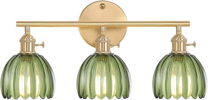 Effective Bathroom Light Fixtures 3-Light Brass Vanity Wall Light Over Mirror with Green Tulip Glass Shade for Bedroom Living Room Bulb Not Included About ThisOverview Healthy