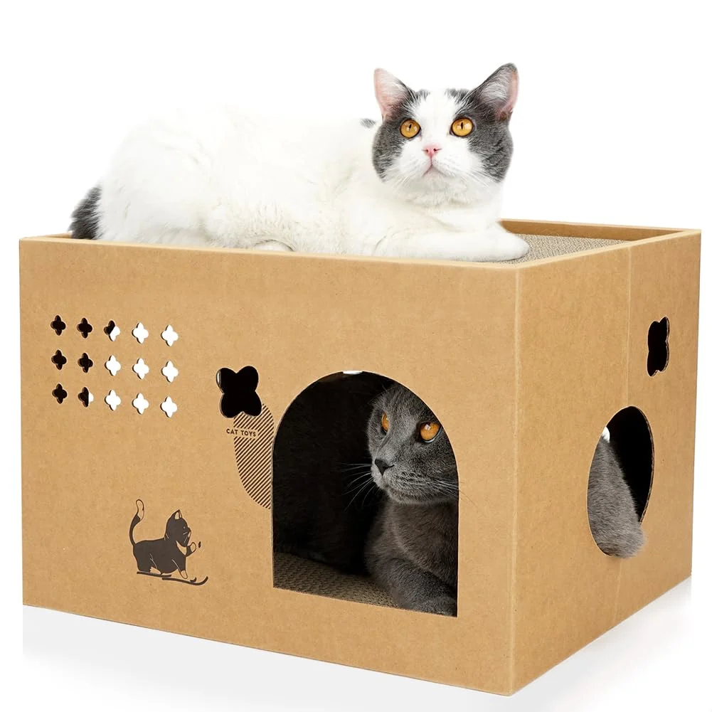Exceptional ARGOPET Cat Cardboard House with 2 Scratching Pads — Large Cactus Cat Scratcher Bed Lightweight
