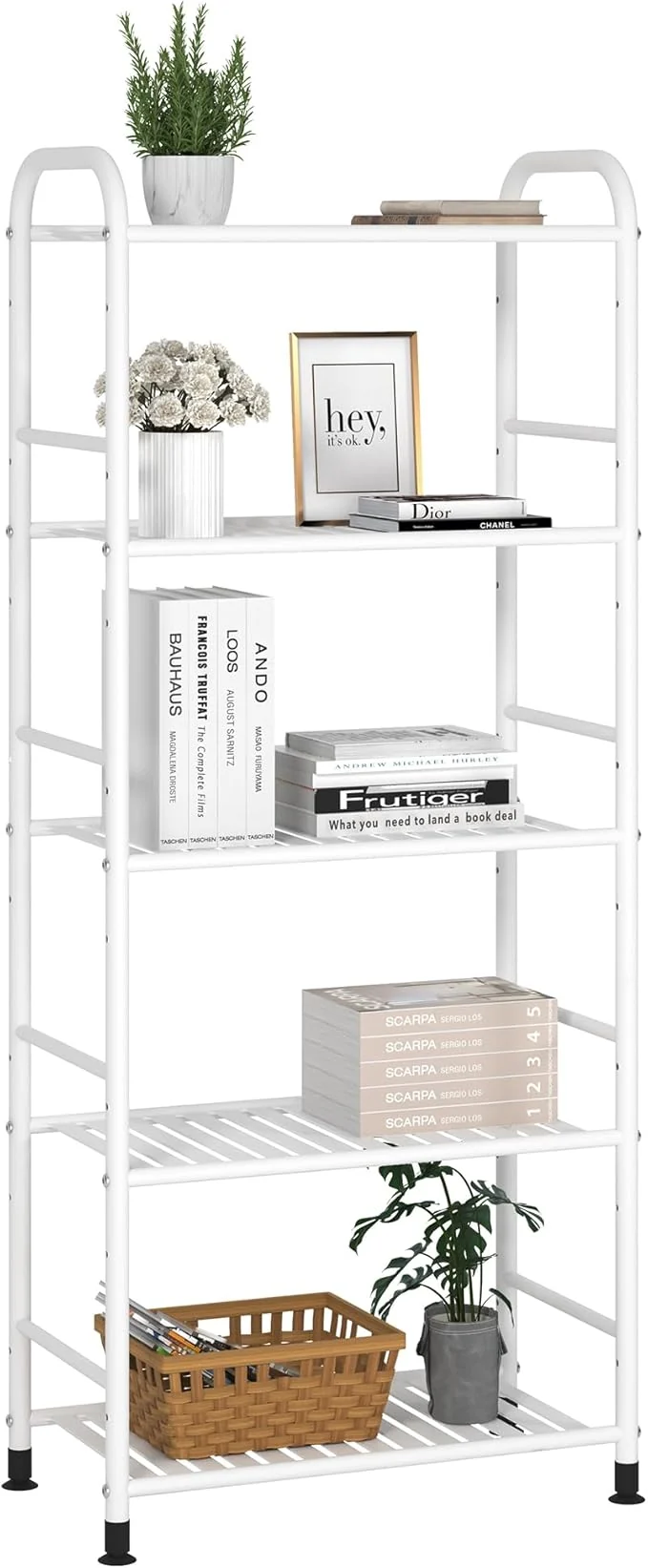 Smooth JSB 5-Tier Adjustable Shelving Unit Heavy Duty Storage Rack Organizer Metal Corner Shelf for Kitchen Living Room Laundry Pantry Bathroom White 5 Tier About ThisOverview High-Performance