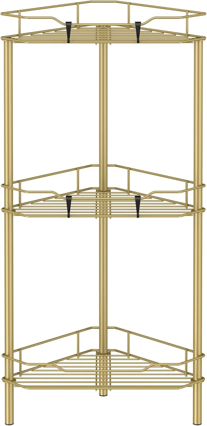 Flexible 3 Tier Floor Standing Corner Shower Caddy Organizer Shelf with Hooks Bathroom Shelves Stand Rack GoldAbout ThisOverview Secure
