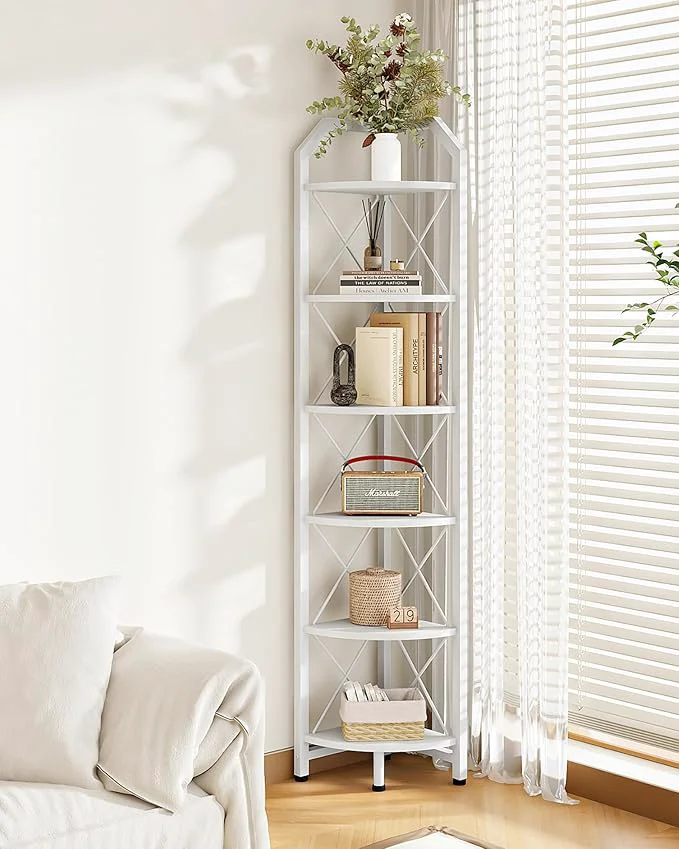 Enhanced 6-Tier Industrial Corner Shelf 71.2 Corner Storage Stand Plant Stand Display Shelf Corner Bookcase for Bedroom Living Room Home Office White TCJ11WBAbout ThisOverview User-Friendly