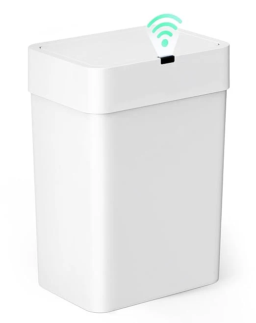 Original Design Cesun Bathroom Trash Can with Lid 4 Gallon Motion Sensor Garbage Can Automatic Touchless Trash Cans Slim Plastic Smart Waste Basket for Bedroom Office Living Room WhiteAbout ThisOverview Efficient