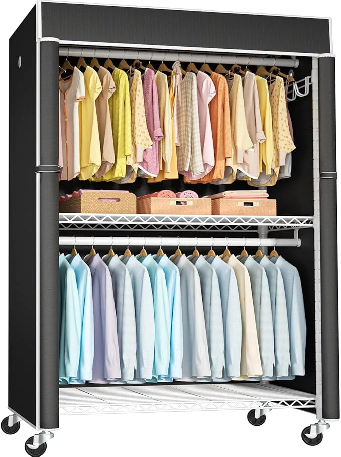 Elite FUTASSI White Clothing Rack with Black Cover P1C Plus Rolling Closets with Wheels Metal Garment Rack for Hanging Clothes Clothing Storage Wardrobe 46 W x 18.5 D x 80.7 H Load 524 PoundsAbout ThisOverview High-Quality
