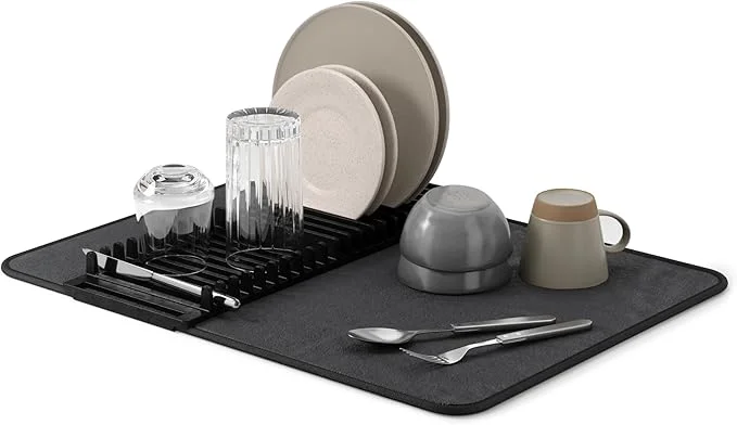 Classic Umbra Udry Dish Rack and Microfiber Drying Mat – Space-Saving Design Folds Up for Easy Storage Basic Rack BlackAbout ThisOverview Verified